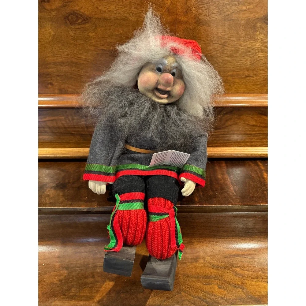 Vintage Hallingnissen Norway Gnome Nisse Doll on Skis Scandinavian Folk Art